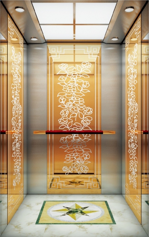 Office Buildings Automatic Passenger Elevator VVVF Drive Golden Mirror Etching